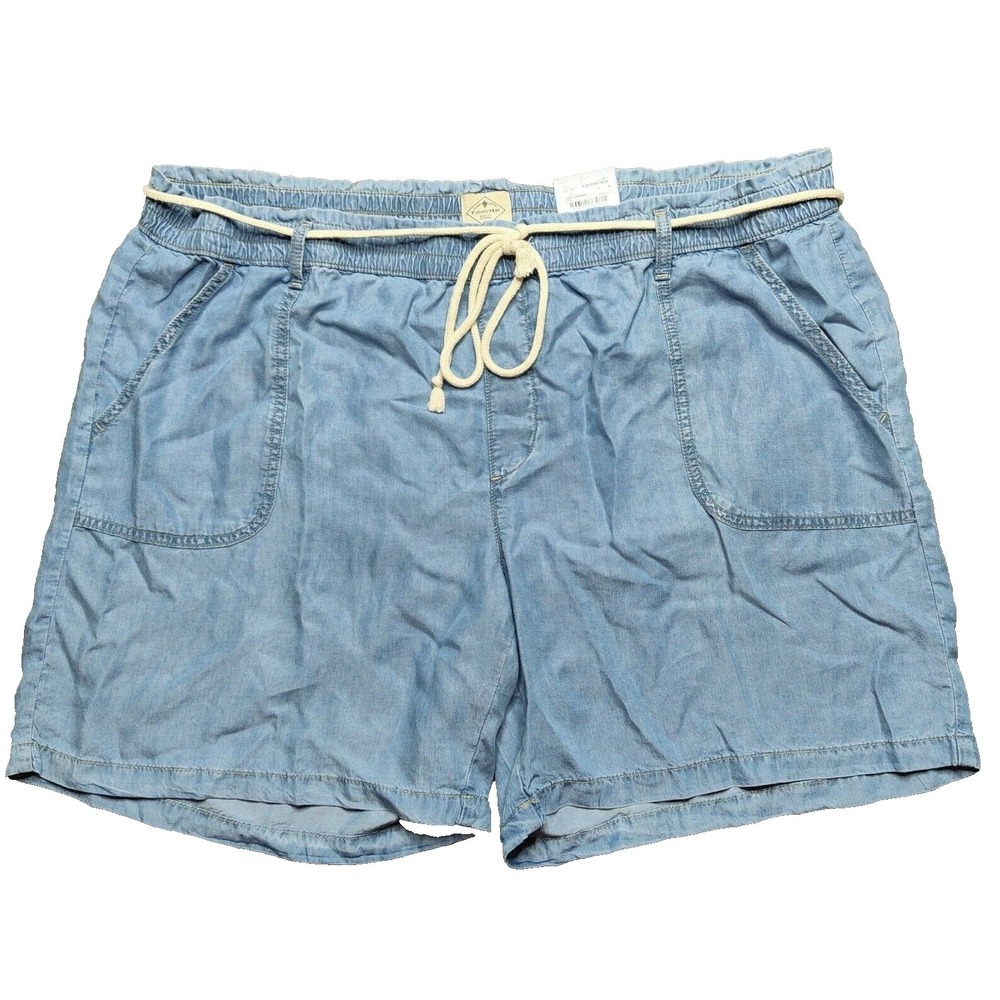 St Johns Bay Women Plus 2X Light Blue Pull On Lyocell‎ Rope Tie 7" Shorts NEW